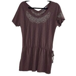 ATHLETA EMBROIDERED DROP WAIST BROWN TOP  SIZE XS
